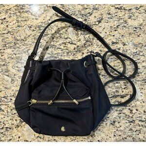 Ralph Lauren Nylon Mini Debby II Drawstring Shoulder Bag Black Crossbody